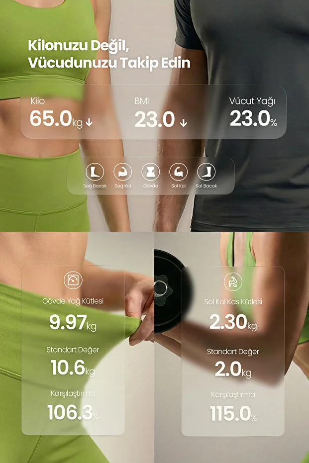 8 Elektrotlu Akıllı Tartı - Segmental Vücut Analizi, Multi-BIA, Yağ, Sıvı, Kas Ölçer